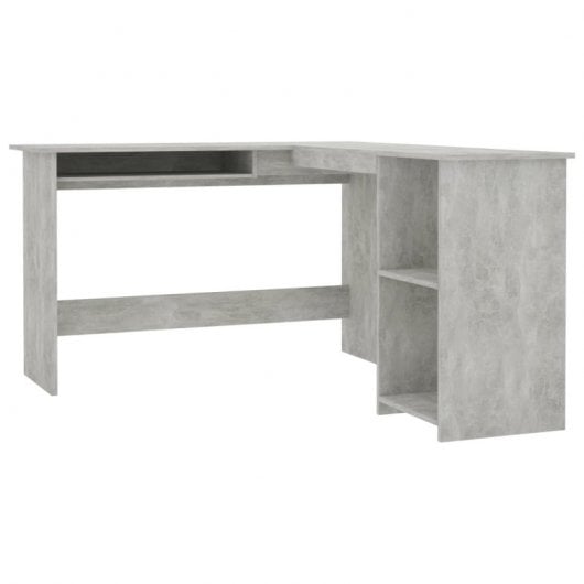 vidaXL Escritorio forma de L contrachapada gris hormigón 120x140x75 cm