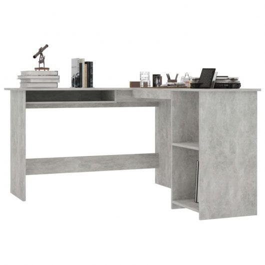 vidaXL Escritorio forma de L contrachapada gris hormigón 120x140x75 cm