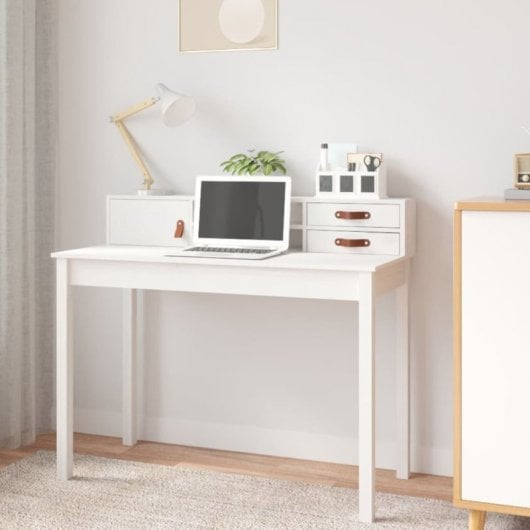 Vidaxl bureau en bois de pin blanc massif 110x50x93 Cm