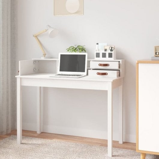 Vidaxl bureau en bois de pin blanc massif 110x50x93 Cm