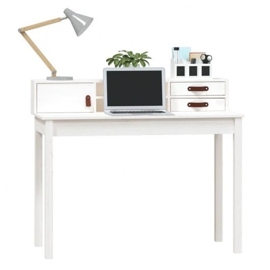 Vidaxl bureau en bois de pin blanc massif 110x50x93 Cm