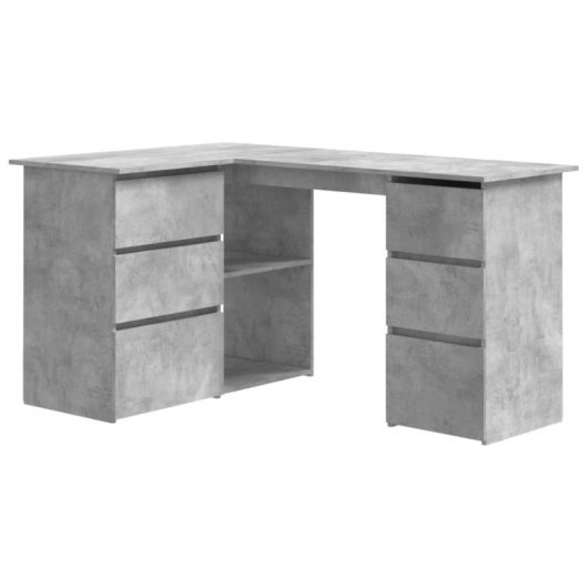 Vidaxl bureau d'angle en contreplaqué gris béton 145x100x76 Cm