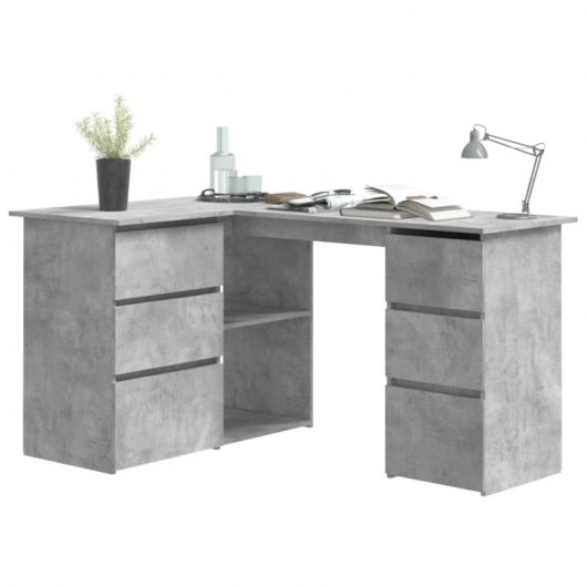 Vidaxl bureau d'angle en contreplaqué gris béton 145x100x76 Cm