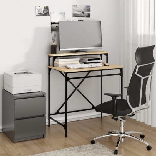 Vidaxl Sonoma bureau en fer et contreplaqué 80x50x90 Cm