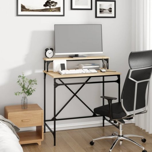 Vidaxl Sonoma bureau en fer et contreplaqué 80x50x90 Cm
