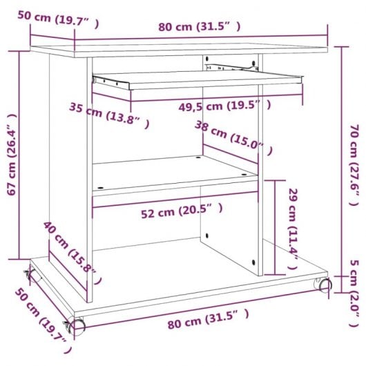 Vidaxl bureau contreplaqué chêne fumé 80x50x75 Cm