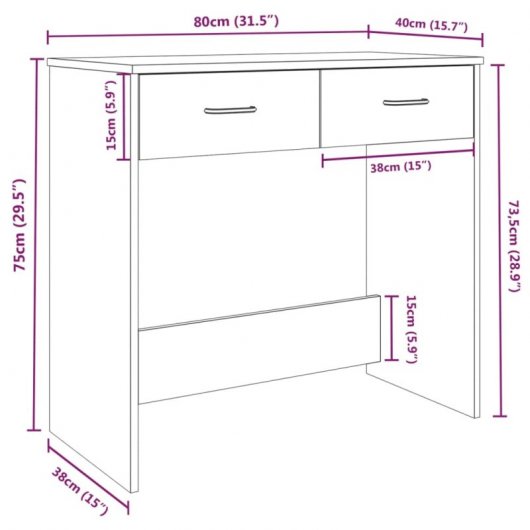 Vidaxl bureau en contreplaqué chêne marron 80x40x75 Cm