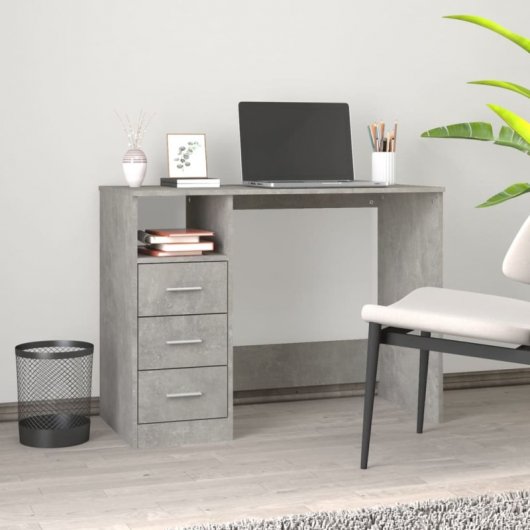 Vidaxl bureau avec tiroirs contreplaqué gris béton 102x50x76 Cm