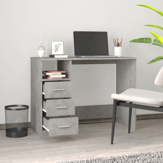 Vidaxl bureau avec tiroirs contreplaqué gris béton 102x50x76 Cm