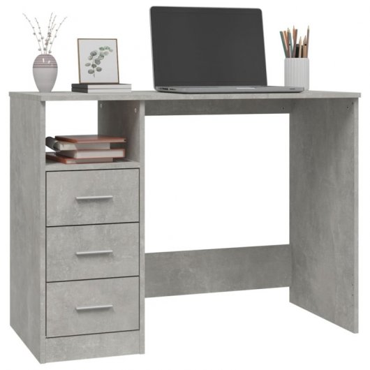 Vidaxl bureau avec tiroirs contreplaqué gris béton 102x50x76 Cm