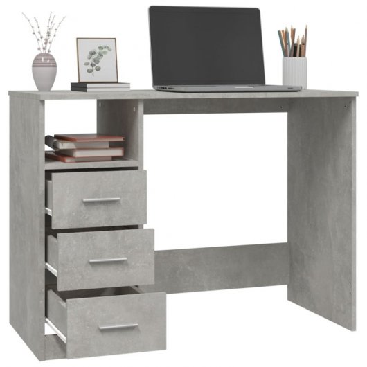 Vidaxl bureau avec tiroirs contreplaqué gris béton 102x50x76 Cm