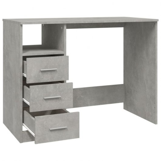 Vidaxl bureau avec tiroirs contreplaqué gris béton 102x50x76 Cm