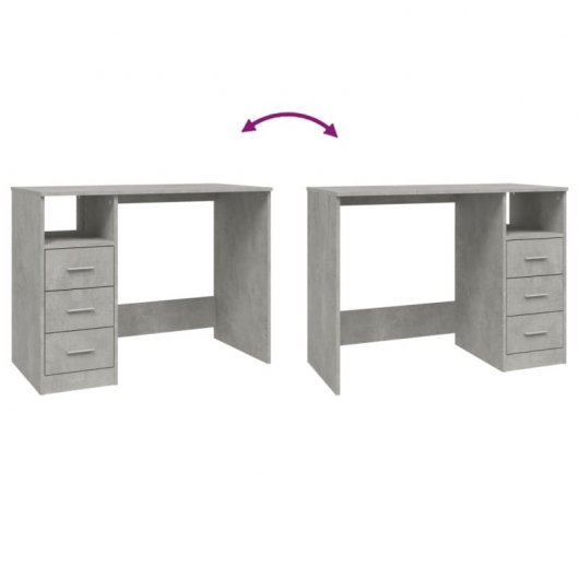 Vidaxl bureau avec tiroirs contreplaqué gris béton 102x50x76 Cm