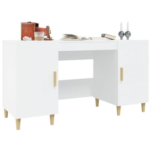 Vidaxl Bureau Contreplaqué Blanc 140x50x75 Cm