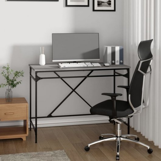 Vidaxl bureau en fer contreplaqué Sonoma gris 100x50x75 Cm