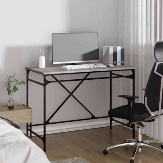 Vidaxl bureau en fer contreplaqué Sonoma gris 100x50x75 Cm