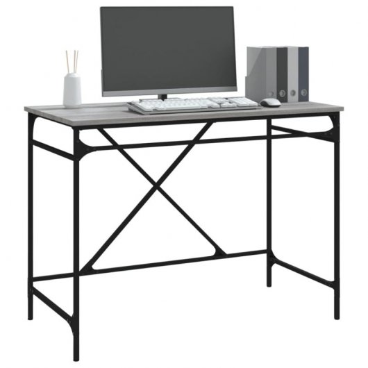 Vidaxl bureau en fer contreplaqué Sonoma gris 100x50x75 Cm