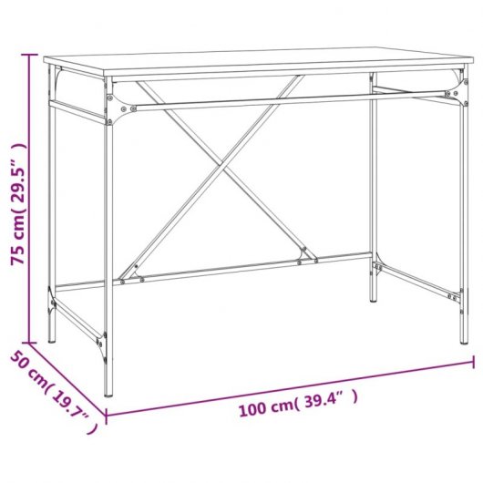 Vidaxl bureau en fer contreplaqué Sonoma gris 100x50x75 Cm