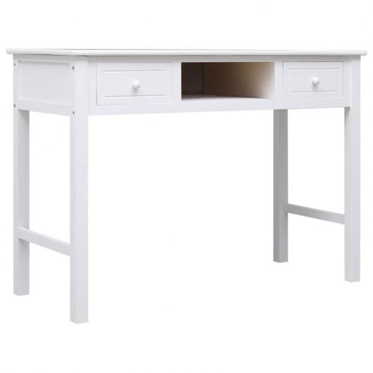 Vidaxl bureau en bois de Paulownia massif blanc 108x45x76 Cm
