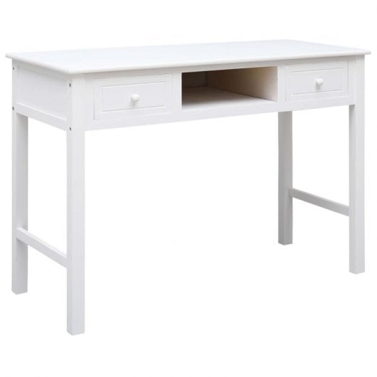 Vidaxl bureau en bois de Paulownia massif blanc 108x45x76 Cm