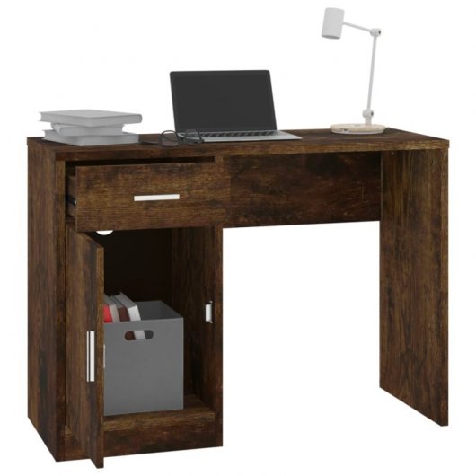 Bureau Vidaxl avec tiroir et armoire en contreplaqué 100x40x73 Cm