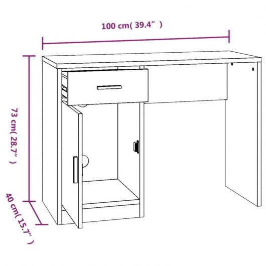 Bureau Vidaxl avec tiroir et armoire en contreplaqué 100x40x73 Cm