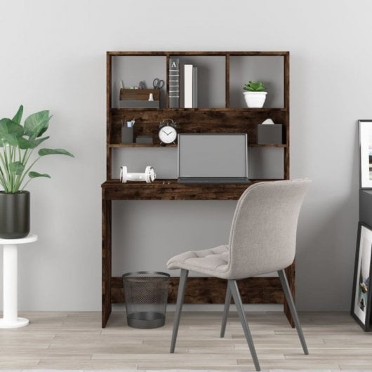 Mesa de prateleira em contraplacado de carvalho fumado Vidaxl 102x45x148cm