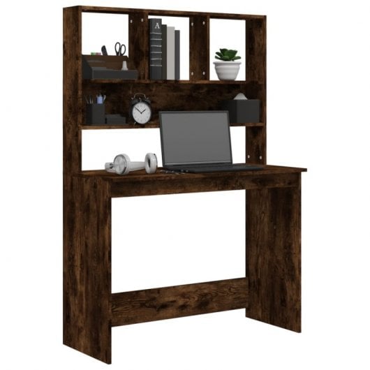 Mesa de prateleira em contraplacado de carvalho fumado Vidaxl 102x45x148cm
