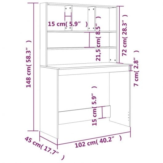 Mesa de prateleira em contraplacado de carvalho fumado Vidaxl 102x45x148cm