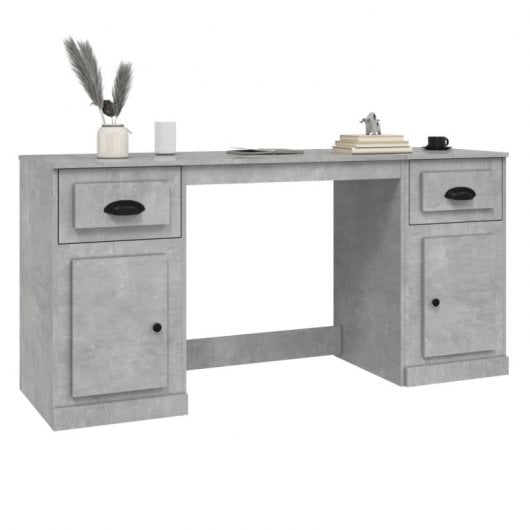 Mesa Vidaxl com gabinete de madeira compensada cinza concreto