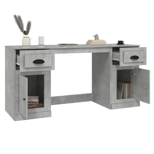 Mesa Vidaxl com gabinete de madeira compensada cinza concreto
