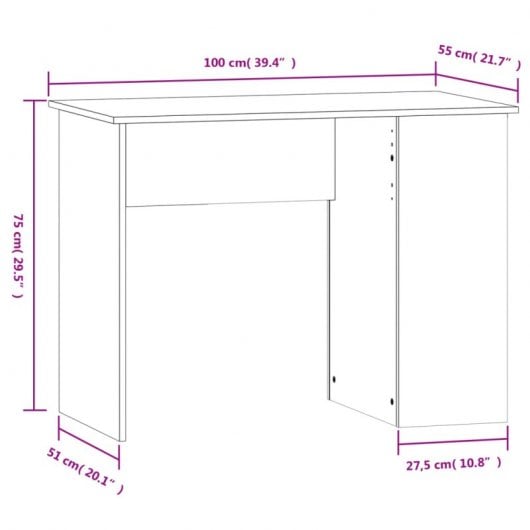 Vidaxl bureau contreplaqué Sonoma gris 100x55x75 Cm