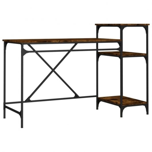 Vidaxl bureau avec étagères en fer et bois chêne fumé 135x50x90 Cm