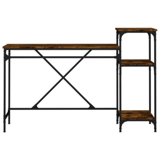 Vidaxl bureau avec étagères en fer et bois chêne fumé 135x50x90 Cm