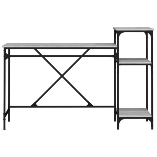 Secretária Vidaxl com Prateleiras de Ferro e Madeira Cinza Sonoma 135x50x90cm