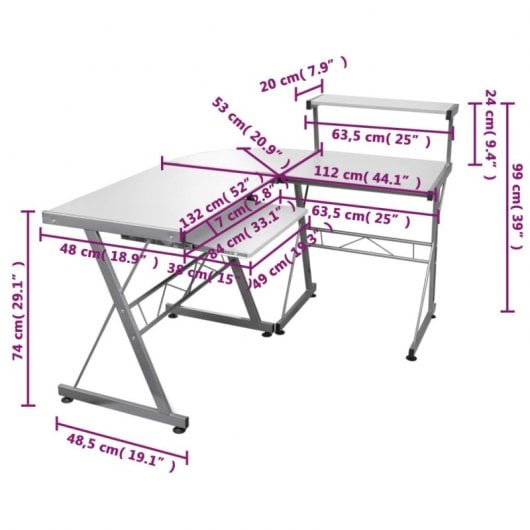Vidaxl Scrivania Angolare In Compensato Bianco 132x112x99 Cm