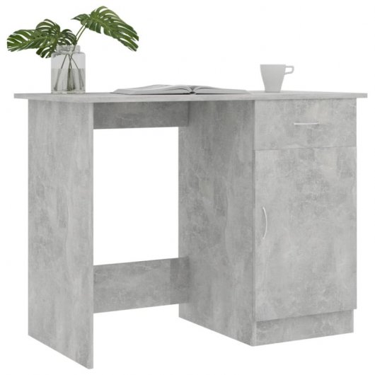 Vidaxl Bureau Contreplaqué Gris Béton 100x50x76 Cm