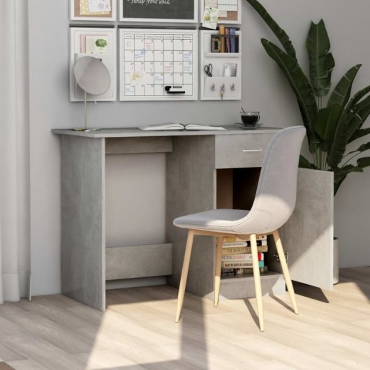 Vidaxl Bureau Contreplaqué Gris Béton 100x50x76 Cm