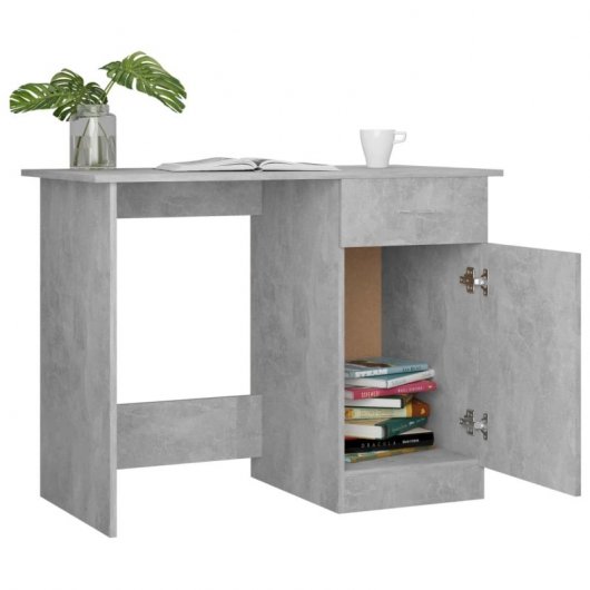 Vidaxl Bureau Contreplaqué Gris Béton 100x50x76 Cm