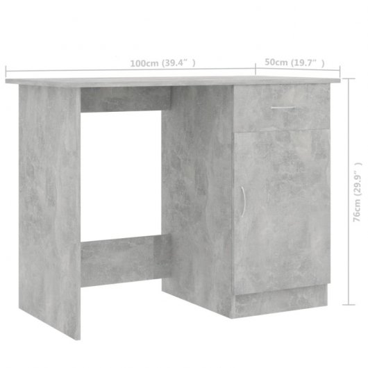 Vidaxl Bureau Contreplaqué Gris Béton 100x50x76 Cm