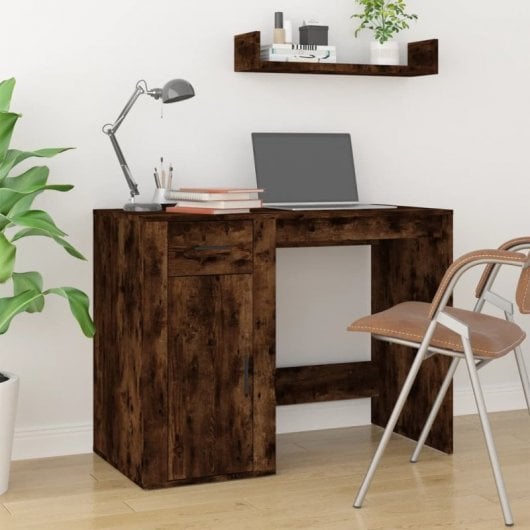 Vidaxl Bureau Contreplaqué Chêne Fumé 100x49x75 Cm