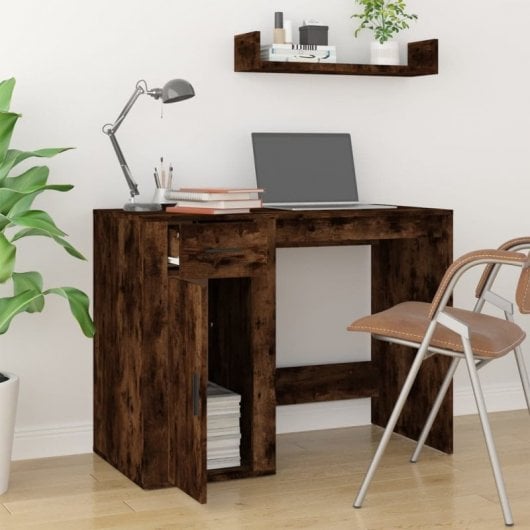 Vidaxl Bureau Contreplaqué Chêne Fumé 100x49x75 Cm