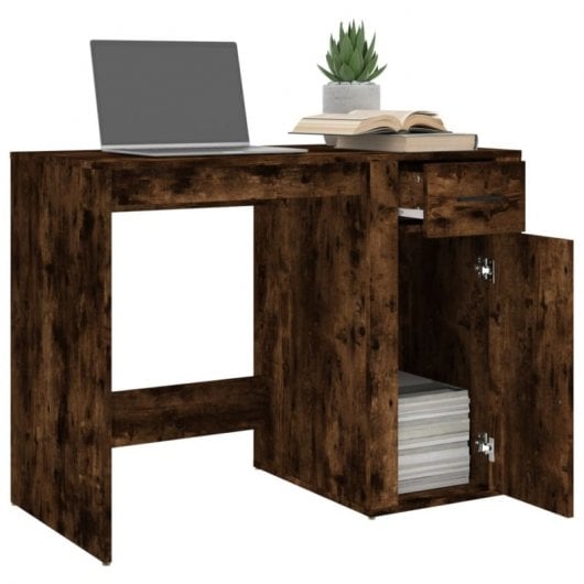 Vidaxl Bureau Contreplaqué Chêne Fumé 100x49x75 Cm