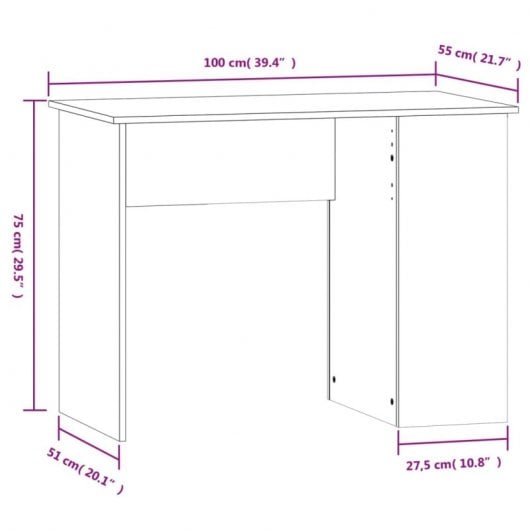 Vidaxl bureau contreplaqué chêne fumé 100x55x75 Cm