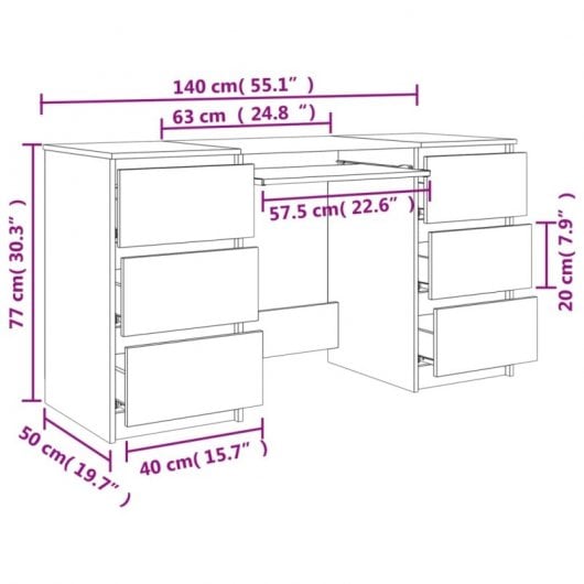 Bureau Vidaxl contreplaqué gris 140x50x77 Cm
