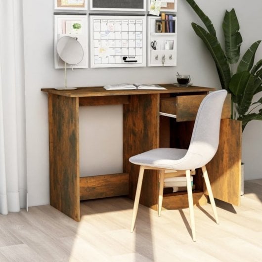 Vidaxl Bureau Contreplaqué Chêne Fumé 100x50x76 Cm