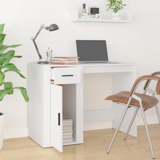 Vidaxl Escritorio De Madera Contrachapada Blanco 100x49x75 Cm