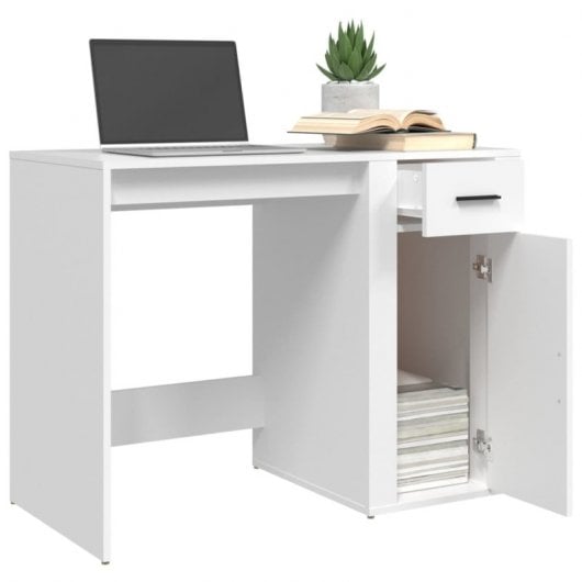 Vidaxl Escritorio De Madera Contrachapada Blanco 100x49x75 Cm