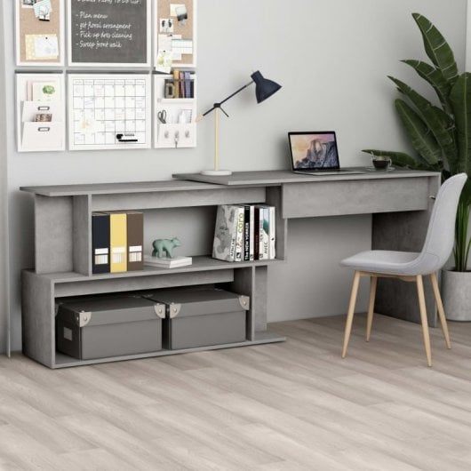 Vidaxl bureau d'angle en contreplaqué gris béton 200x50x76 Cm