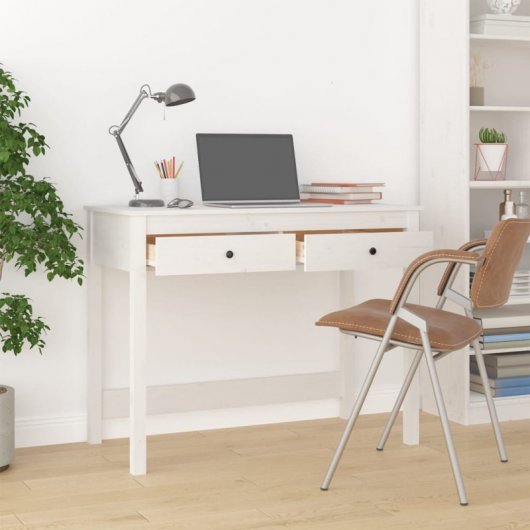 Vidaxl Escritorio Con Cajones Madera Maciza De Pino Blanco 100x50x78cm